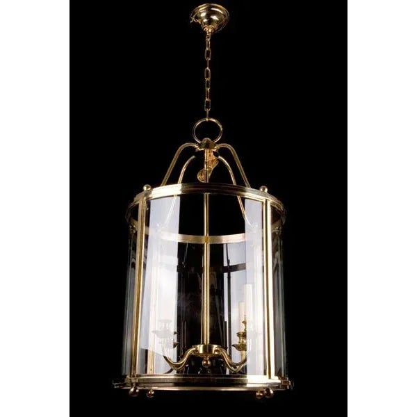 Moderne style lantern, brass with sectioned curved glass