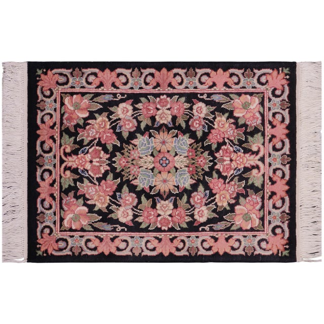 Black Shabby Chic Pak-Persian Black/Black Wool Rug - 1'7'' X 2'2'' For Sale - Image 8 of 9