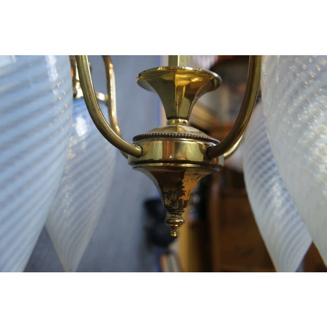Antique Victorian Hubbell Opalescent Swirl Glass 4 Light Pendant Chandelier 38" For Sale - Image 12 of 14