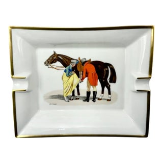 Vintage Hermes Paris Philippe Ledoux Equestrian Porcelain Ashtray For Sale
