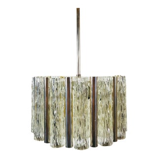 1960s Mid-Century Modern Ice Glass and Metal Circular Chandelier From Kaiser Leuchten, Germany For Sale