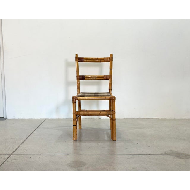 Wood Round Bamboo Table and Chairs, 1970s, Set of 5 For Sale - Image 7 of 17