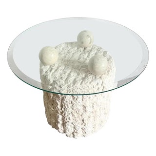 Vintage Postmodern Tessalated Mactan Stone Table, W/Glass Top For Sale