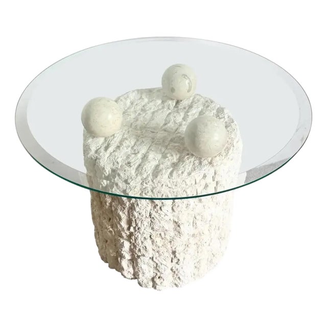 Vintage Postmodern Tessalated Mactan Stone Table, W/Glass Top For Sale