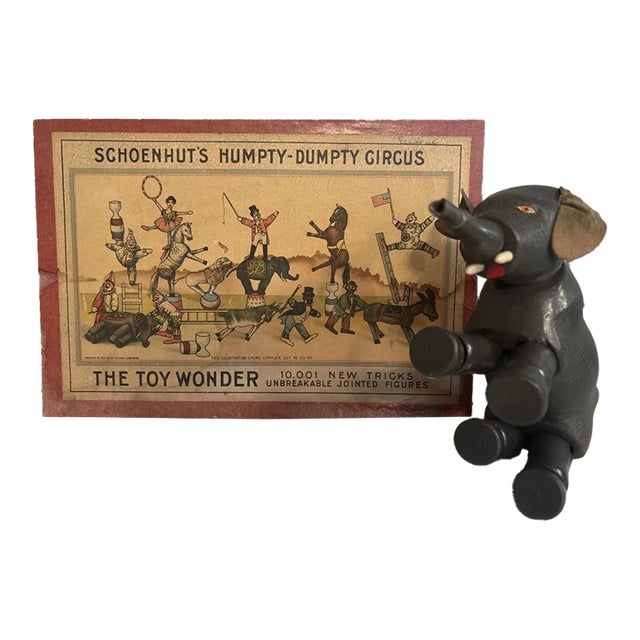 Antique Schoenhut 1903 Humpty Dumpty Circus Elephant & Box Top For Sale