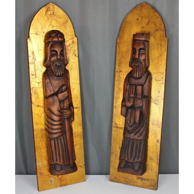 Large scale figural wood carvings by Jaru Decorative Originals, labels on the back. Good dimension in these fellas,...