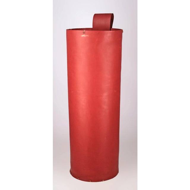 Mid-20th century Modern french red leather cylindrical umbrella stand by Hermès Paris By: Hermès Paris Material: leather,...