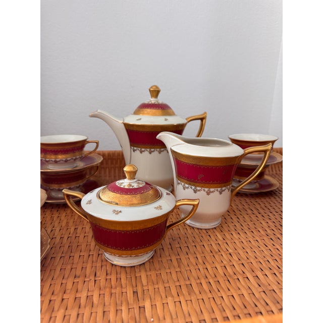 Burgundy Vintage Carlsbad Fine China, Gloria, Tea Set With Service for 12, Czechoslovakia, C. 1930s For Sale - Image 8 of 13