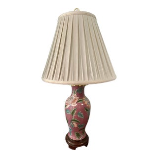 1970’s Heyward House Chinoiserie Peony Vase Lamp With Pleated Silk Shade For Sale