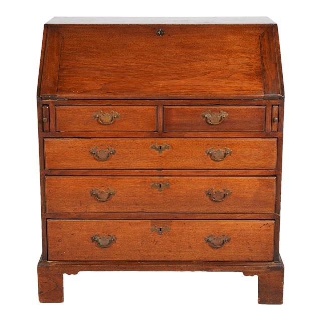 Antique Georgian Slant Front Secretary Desk / Early English Oak Fall Front Writing Bureau For Sale