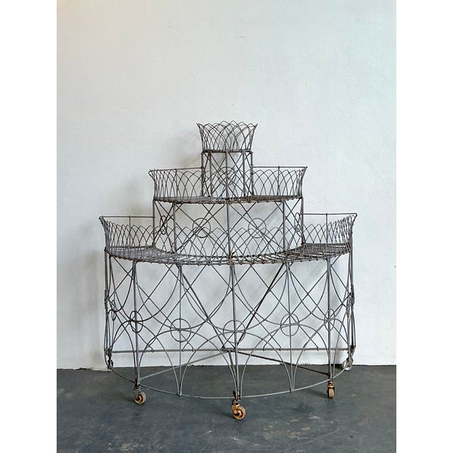 Vintage Trellis Wrought Iron Plant Stand For Sale In West Palm - Image 6 of 12