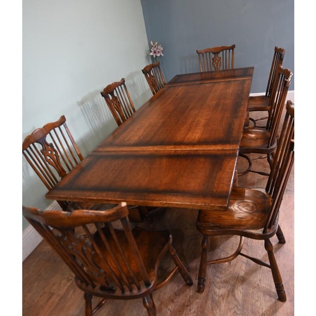 Oak Refectory Table and Windsor Dining Chairs, Set of 9 For Sale - Image 13 of 15