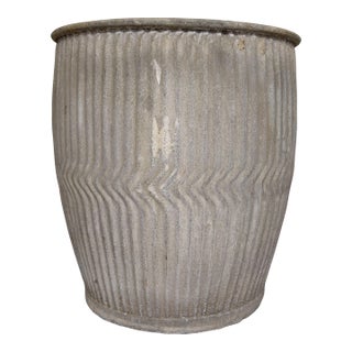 Vintage English Chevron Galvanized Dolly Tub Planter For Sale