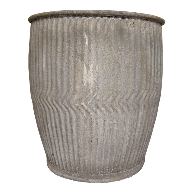 Vintage English Chevron Galvanized Dolly Tub Planter For Sale