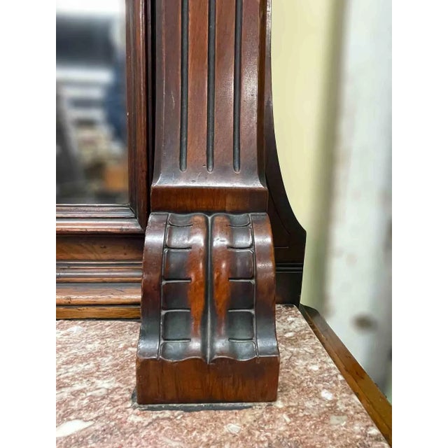 Antique Hall Mirror - Victorian Walnut Grand Size Mirror With Marble Top Bench For Sale In Providence - Image 6 of 10