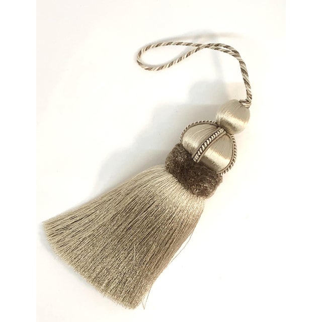 2010s Key Tassels in Taupe - Mocha Color With Satin and Cut Velvet Details For Sale - Image 5 of 12