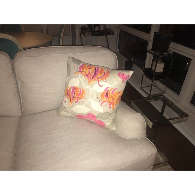 Pink & Orange Floral Pillows - a Pair For Sale In New York - Image 6 of 7