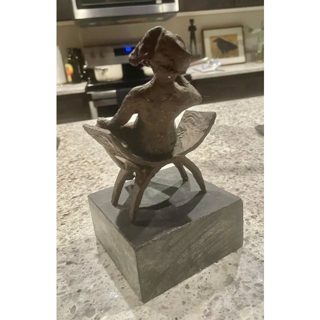 Metal Vintage Bronze Sculpture of a Woman Seated in a Chair, 10” High For Sale - Image 7 of 9