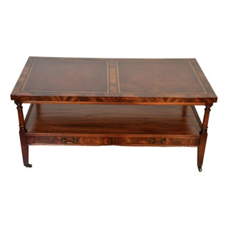 1930s English Regency Style Mahogany & Leather Top Coffee Table For Sale