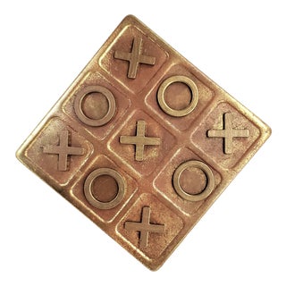 Pop Art 1960s Brass Tic Tac Toe Game Gameboard and Pieces - Mid Century Modern For Sale