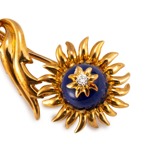 Late 20th Century Vintage Tiffany & Co. Schlumberger 18k Yellow Gold Lapis Lazuli Diamond Brooch For Sale - Image 5 of 8