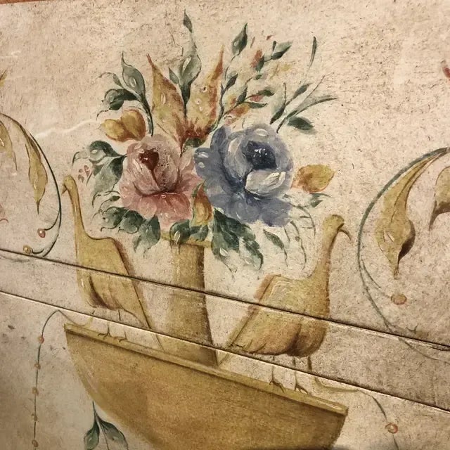 Wood 1990s Vintage Italian Hand-Painted Three Drawer Light Green/Ivory Chest For Sale - Image 7 of 13