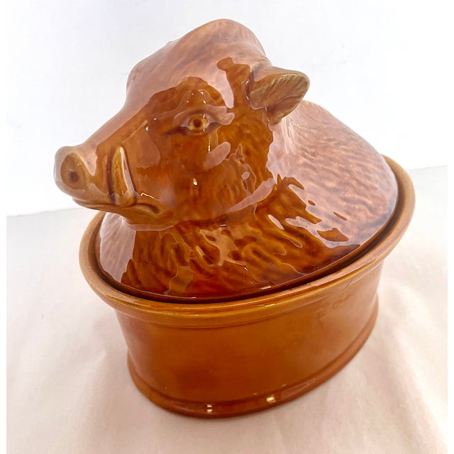 Mid 20th Century Geo French Faience Brown Ceramic Boar Terrine For Sale - Image 10 of 18