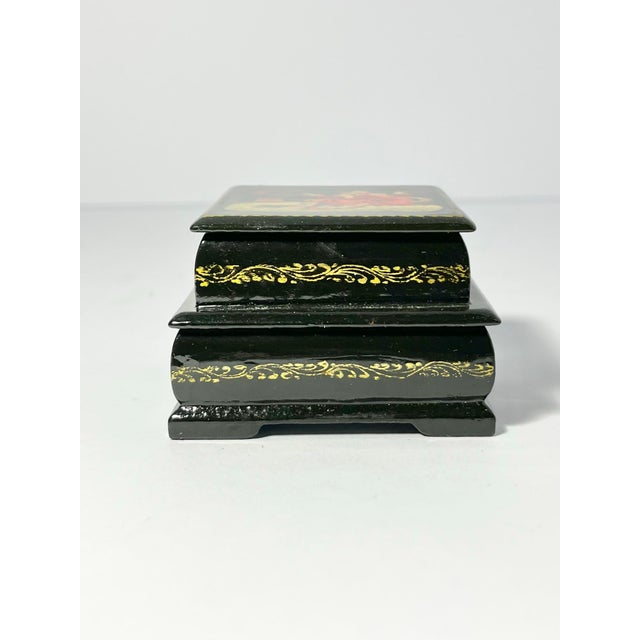 1980s Russian Handpainted Wooden Lacquer Two-Tier Double Palekh Trinket Box, Firebird For Sale In Dallas - Image 6 of 9