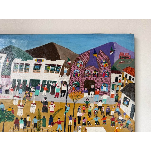 Textile 2009 Jadiro Colorful Folk Art Oil on Canvas Painting – Unframed For Sale - Image 7 of 12
