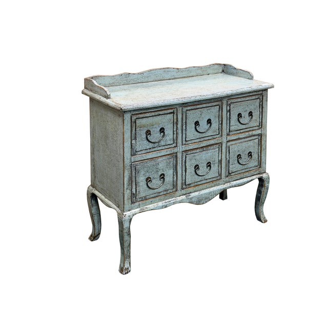 Baby Blue Distressed Pale Blue Curved Legs 6 Drawers Dresser Credenza Side Table For Sale - Image 8 of 16