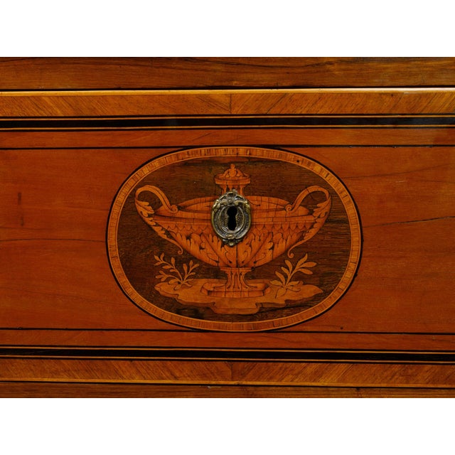 Neoclassical Pair of Italian Neoclassical 1800s Walnut Bedside Tables with Marquetry Décor For Sale - Image 3 of 12