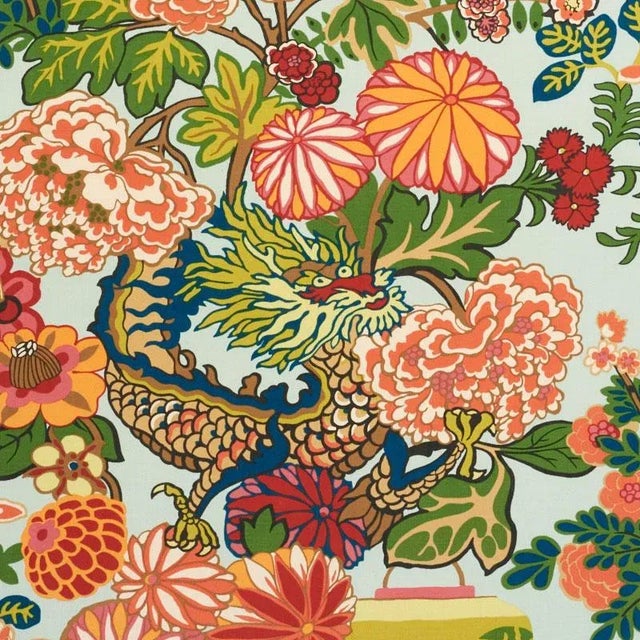 Sample - Schumacher Chiang Mai Indoor/Outdoor Fabric in Aquamarine For Sale