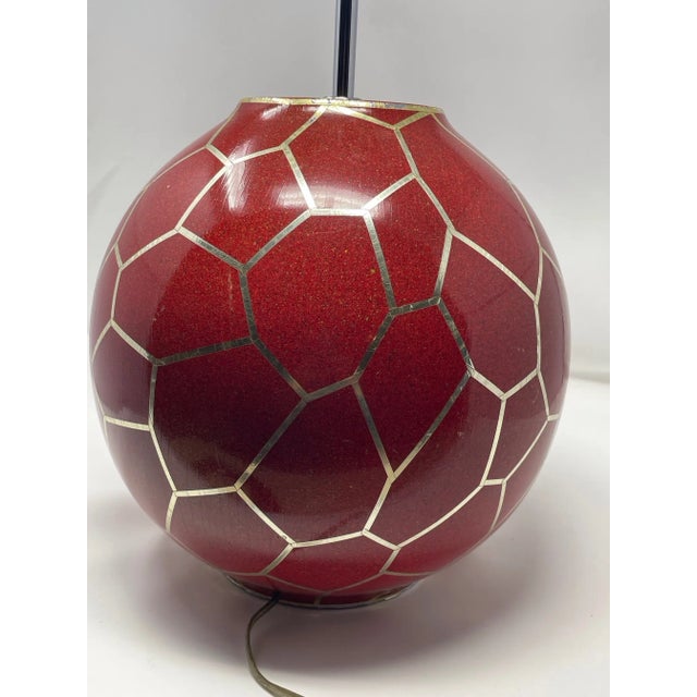 Modern 1970s Karl Springer Attributed Lamp Geodesic Burnt Red Ball Lamp wShade, Modern, Post Modern Style For Sale - Image 3 of 14