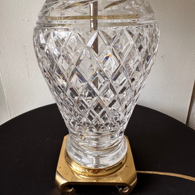 Waterford Crystal Vintage Wedgwood Waterford Crystal Glandore Crescent Brass Table Lamp For Sale - Image 4 of 7