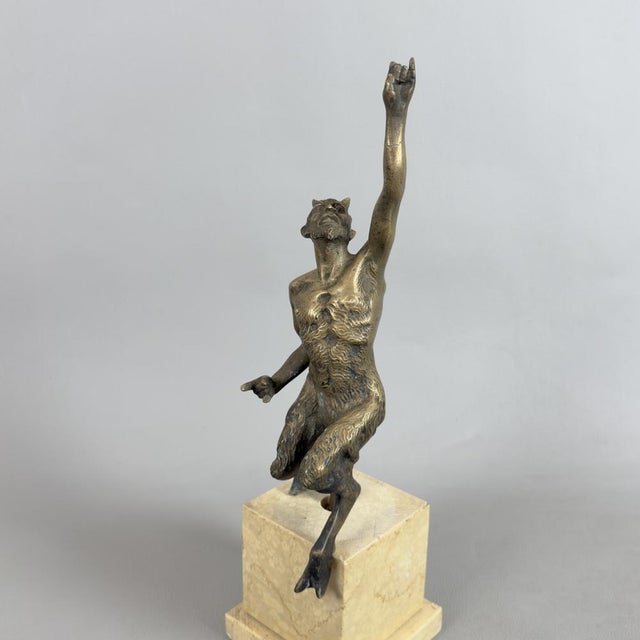 Beige Bronze Sculpture of Satyr on Marble Base, 19th Century For Sale - Image 8 of 17