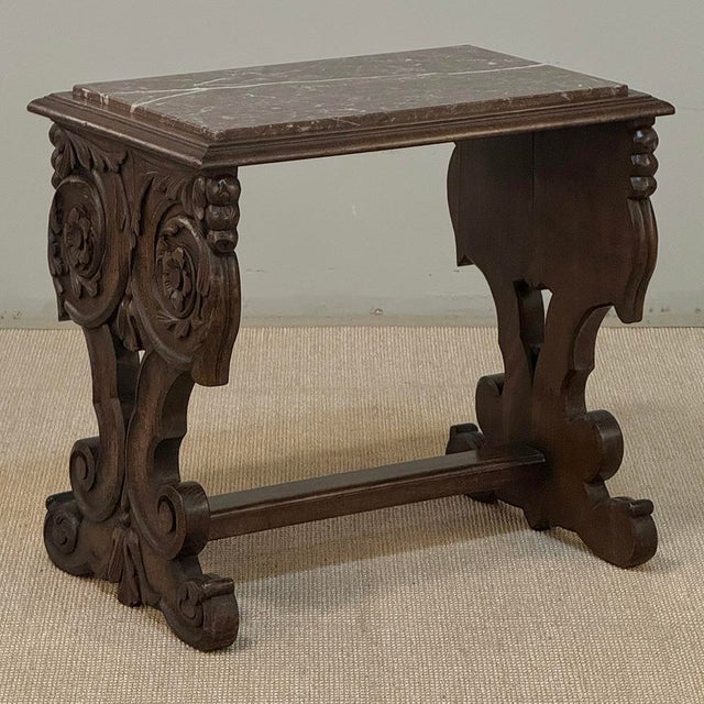 Renaissance Style Marble Top Carved End Table ~ Side Table For Sale - Image 4 of 18