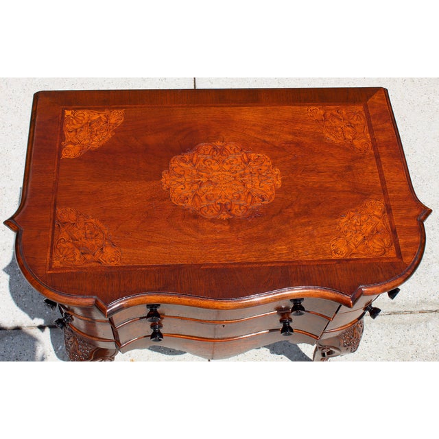 Antique Victorian Marquetry Serpentine Chest / Low Dresser, Hand-Cut Dovetails, Cabriole Legs, Circa 1880 For Sale - Image 4 of 18
