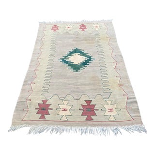Turkish Vintage Beige Flat Weave Beige Kilim Rug For Sale
