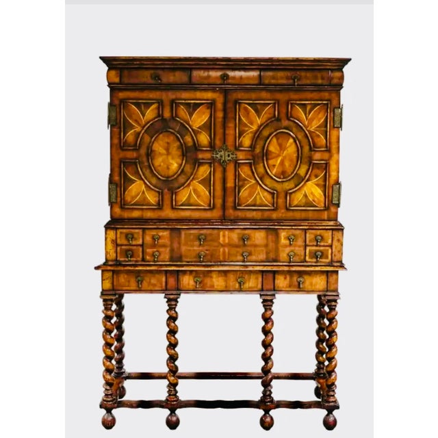 Wood Jonathan Charles Secretary Windsor Collection William and Mary Walnut Cabinet on Stand With Oyster Veneers 20th C For Sale - Image 7 of 14