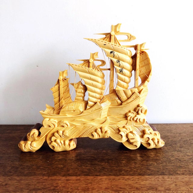 Vintage Chinese Carved Wooden Ship For Sale - Image 9 of 9