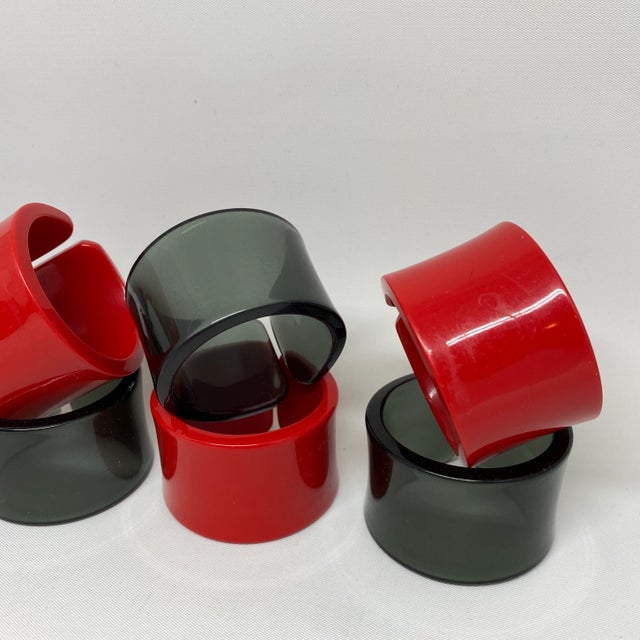 Plastic Vintage Red and Grey Lucite Napkin Rings-- Set of 8 For Sale - Image 7 of 9