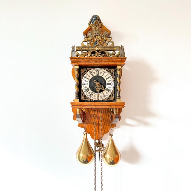 Mid-Century Dutch Baroque Revival Wall Clock with Atlas Pediment from Warmink Zaanse, 1950s For Sale - Image 14 of 14