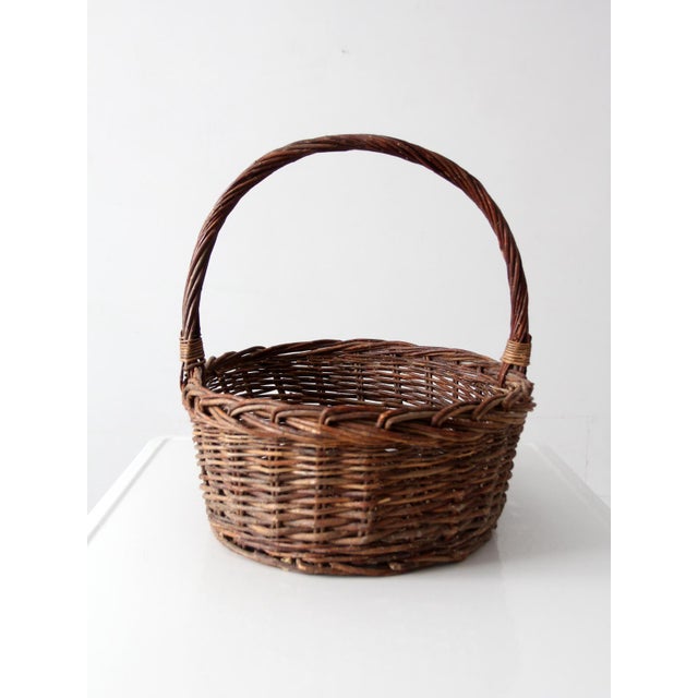 Mid 20th Century Vintage Wicker Gathering Basket For Sale - Image 5 of 14