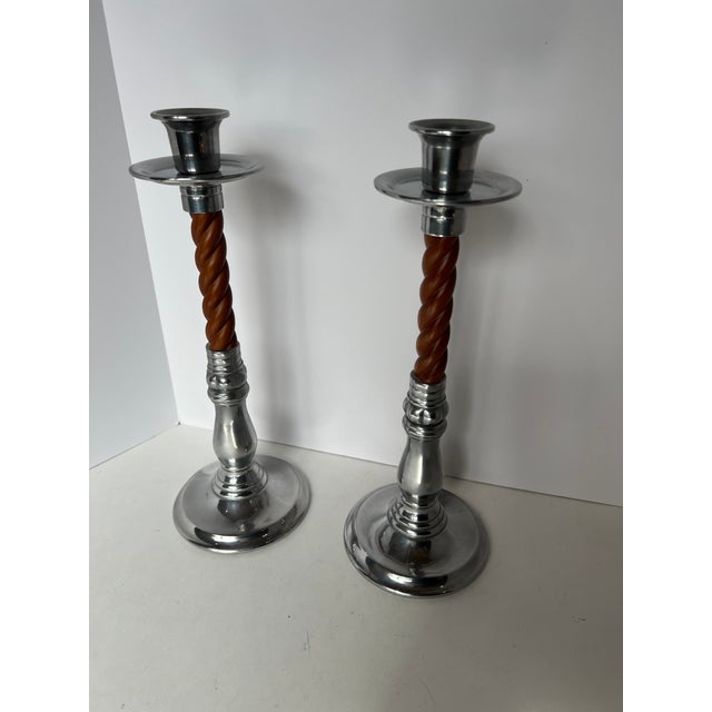Vintage Reed & Barton candlestick holders in wood and pewter. They are a nice modern day twist to the classic English...