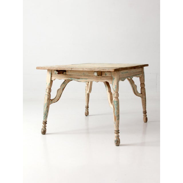 Early 20th Century Antique American Country Painted Wood Low Table With Plank Top For Sale - Image 5 of 18