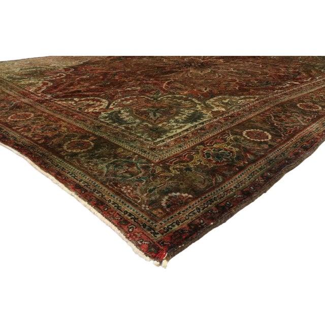 Vintage Persian Ahar Heriz Rug with Modern Rustic Arts & Crafts Style 10'00 x 12'10. This hand knotted wool vintage...