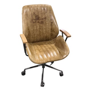 Acme Hamilton Industrial Coffee Leather Channel-Stitched Swivel Task Chair For Sale