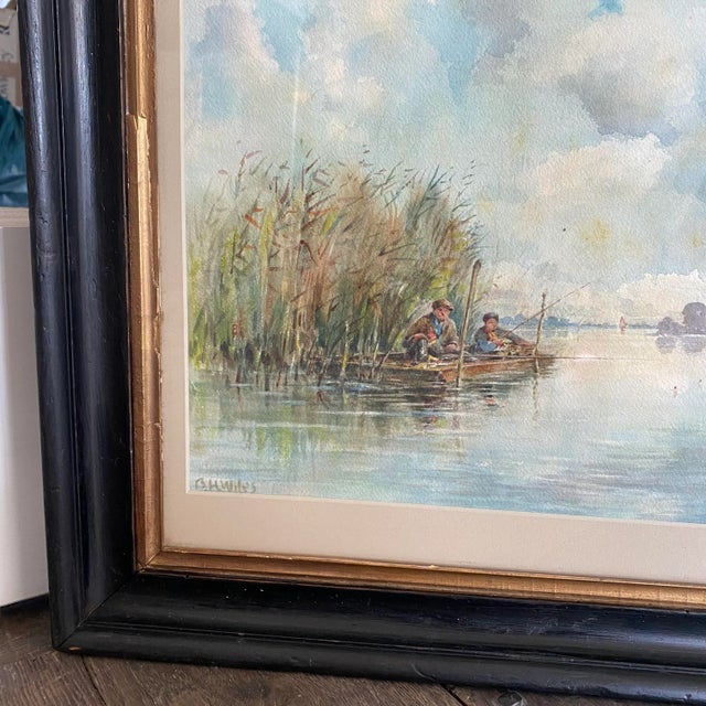 Listed British Artist Bernard Harper Wiles 1883-1966 - Signed Framed Watercolor Painting of Men Fishing For Sale - Image 10 of 12