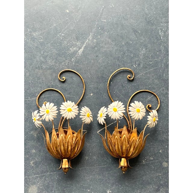 Vintage Italian Tole Daisy Sconce - A Pair For Sale - Image 11 of 12