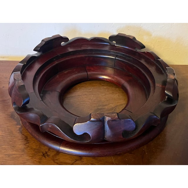 Large Chinese Export Carved Wood Display Stand or Base for a Porcelain Fish Bowl or Punch Bowl For Sale - Image 12 of 12